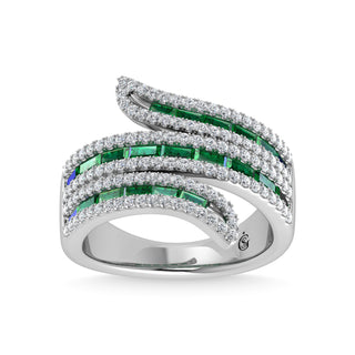14K White Gold Diamond and Emerald 1 3/4 Ct.Tw. Fashion Ring