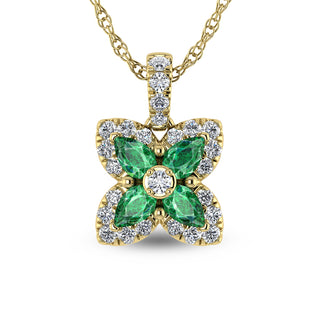 14K Yellow Gold Diamond 7/8 Ct.Tw. & Emerald Fashion Necklace