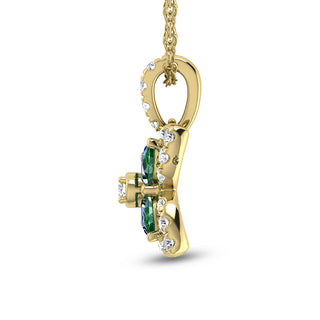 14K Yellow Gold Diamond 7/8 Ct.Tw. & Emerald Fashion Necklace