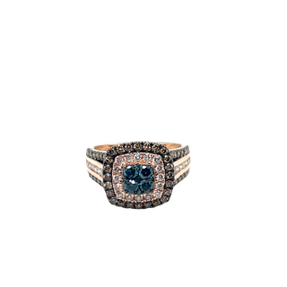 14K R/G CHAMPAGNE/BLUE DIAMONDS RING 1.50CT