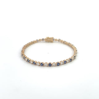 14K YELLOW GOLD LAB GROWN DIAMOND & SAPPHIRE BRACELET 5CT