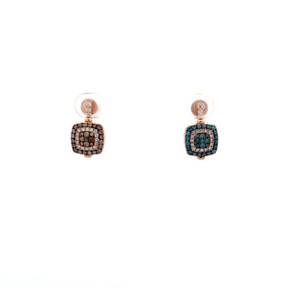 14K ROSE GOLD CHOCOLATE/BLUE SQUARE DIAMOND REVERSIBLE EARRINGS 2.50 CTS