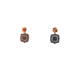 14K ROSE GOLD CHOCOLATE/BLUE SQUARE DIAMOND REVERSIBLE EARRINGS 2.50 CTS