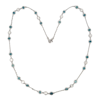 14K BLUE/WHITE DIAMONDS BY THE YARD NECKLACE FANCY 3 STATIONS 4.50CT