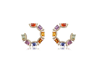 14K YELLOW GOLD MULTI-SAPPHIRE EARRINGS 4.25CT