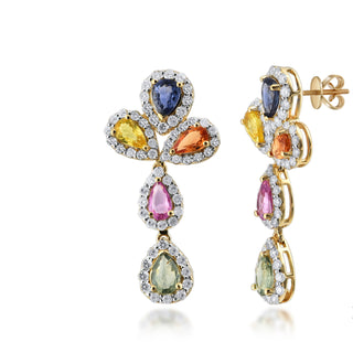 14K YELLOW GOLD MULTI-SAPPHIRE EARRINGS 4.00CT