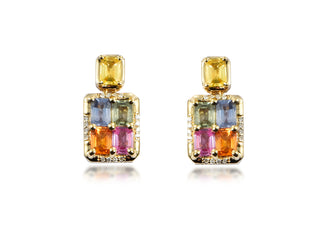 14K YELLOW GOLD MULTI-SAPPHIRE FASHION EARRINGS 2.25CT