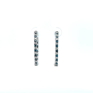 14K WHITE/BLUE DIAMOND INSIDE OUT HOOP EARRINGS 1.50 CARATS