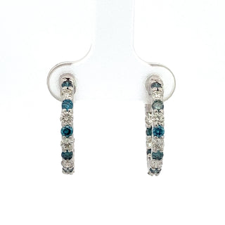 14K BLUE/WHITE DIAMOND INSIDE OUT HOOP EARRINGS 1.50CT