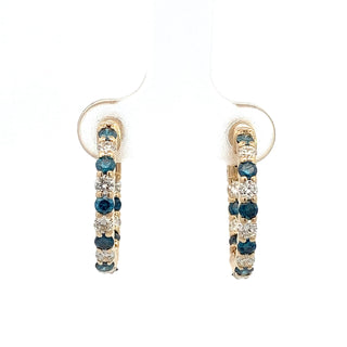 14K BLUE/WHITE DIAMOND INSIDE OUT HOOP EARRINGS 1.50CT