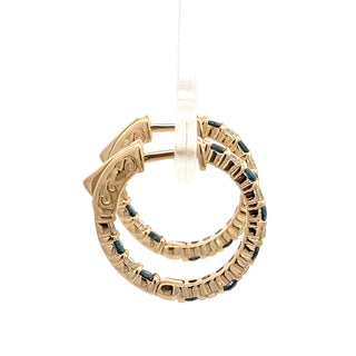 14K BLUE/WHITE DIAMOND INSIDE OUT HOOP EARRINGS 1.50CT