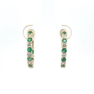 14K Y/G DIAMOND/EMERALD INSIDE OUT HOOPS 1.50CT