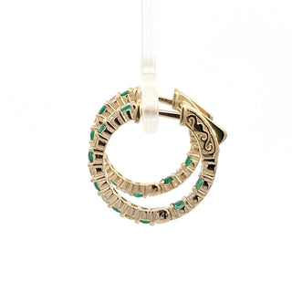 14K Y/G DIAMOND/EMERALD INSIDE OUT HOOPS 1.50CT