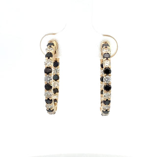 14K Y/G WHITE/BLACK DIAMOND INSIDE OUT HOOP EARRINGS 2.25CT