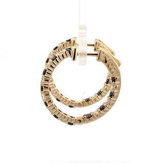 14K Y/G WHITE/BLACK DIAMOND INSIDE OUT HOOP EARRINGS 2.25CT