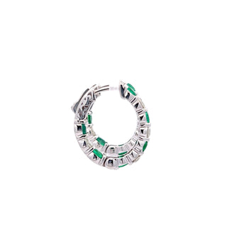 14K DIAMOND/EMERALD INSIDE OUT HOOP EARRINGS 4.25 CARATS