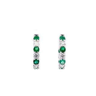 14K DIAMOND/EMERALD INSIDE OUT HOOP EARRINGS 4.25 CARATS
