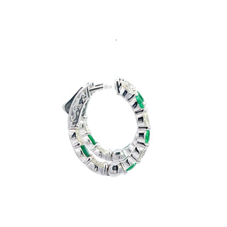14K DIAMOND/EMERALD INSIDE OUT HOOP EARRINGS 5.00 CARATS