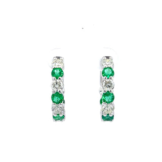 14K DIAMOND/EMERALD INSIDE OUT HOOP EARRINGS 5.00 CARATS