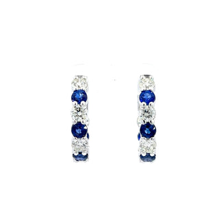 14K DIAMOND/SAPPHIRE INSIDE OUT HOOP EARRINGS 5.50 CARATS