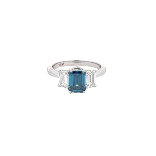 14K W/G LAB GROWN BLUE & WHITE DIAMOND 2.5CT EMERALD CUT
