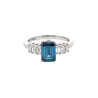 14K W/G LAB GROWN BLUE & WHITE DIAMOND 2CT EMERALD CUT