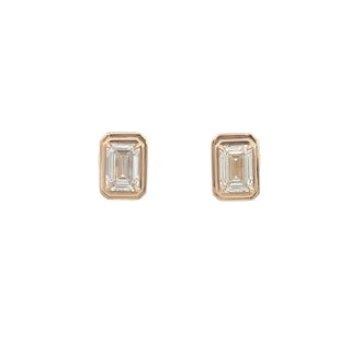 14K Y/G LAB GROWN DIAMOND EARRINGS WITH EMERALD CUT DIAMONDS 2.25CTS