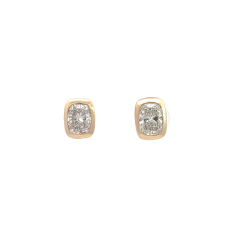 14K Y/G LAB GROWN DIAMOND EARRINGS WITH CUSHION CUT DIAMONDS 2.00CTS