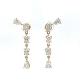 14K Y/G LAB GROWN DIAMOND DANGLING FASHION EARRINGS WITH PEAR CUT DIAMONDS 3.75CTS