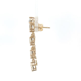 14K Y/G LAB GROWN DIAMOND DANGLING FASHION EARRINGS WITH PEAR CUT DIAMONDS 3.75CTS