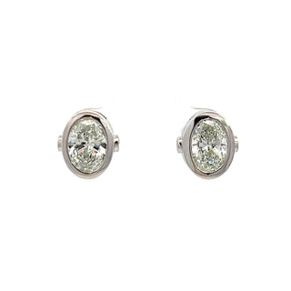 14K W/G LAB GROWN DIAMOND STUD EARRINGS OVAL CUT 2.25 CT