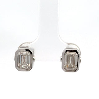 14K W/G LAB GROWN DIAMOND STUD EARRINGS EMERALD CUT 2.00 CT