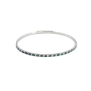 14K WHITE-BLUE DIAMOND FLEXIBLE BANGLE 1.00 CARAT