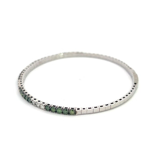 14K W/G GREEN/WHITE DIAMOND FLEXIBLE BANGLE 2CT