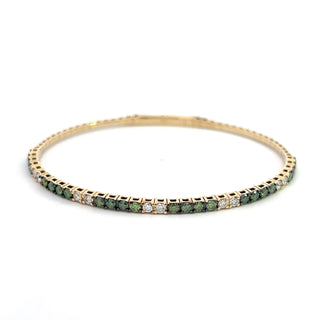 14K Y/G GREEN/WHITE DIAMOND FLEXIBLE BANGLE 2CT