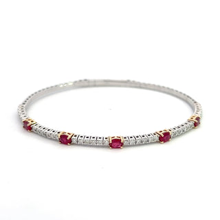 14K DIAMOND/OVAL RUBY FLEXIBLE BANGLE 2CT