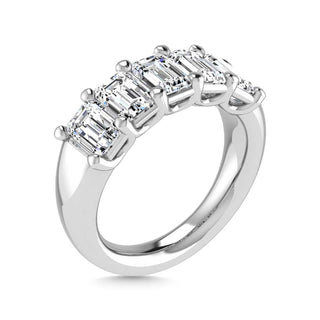 14K White Gold Lab Grown Diamond 1 Ct.Tw. Emerald Shape 5 Stone Wedding Band