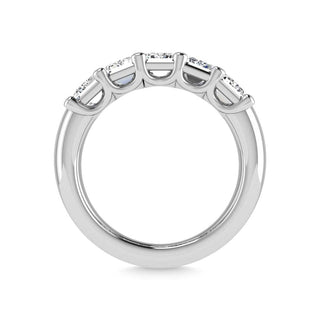 14K White Gold Lab Grown Diamond 1 5/8 Ct.Tw. Emerald Shape 5 Stone Wedding Band