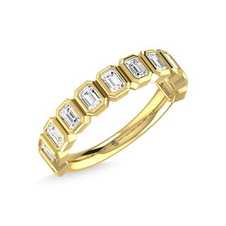 14K Yellow Gold Diamond 7/8 Ct.Tw. Emerald Shape Half Way Bezel Band