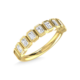 14K Yellow Gold Diamond 1 1/3 Ct.Tw. Emerald Shape Half Way Bezel Band