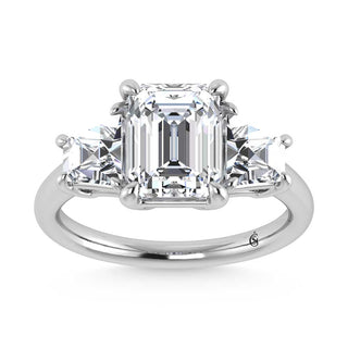 14K White Gold Lab Grown Diamond 4 1/5 Ct.Tw. Emerald Shape Three Stone Engagement Ring