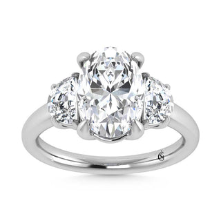 14K White Gold Lab Grown Diamond 3 5/8 Ct.Tw. Oval Shape Three Stone Engagement Ring