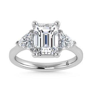 14K White Gold Lab Grown Diamond 3 3/4 Ct.Tw. Emerald Shape Three Stone Engagement Ring