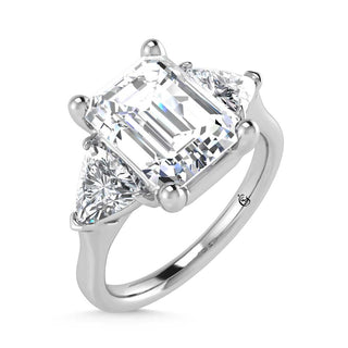 14K White Gold Lab Grown Diamond 3 3/4 Ct.Tw. Emerald Shape Three Stone Engagement Ring