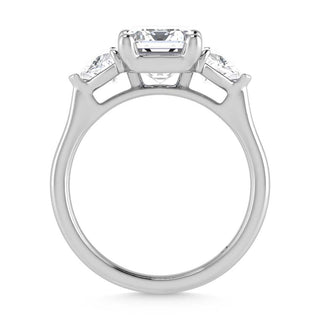14K White Gold Lab Grown Diamond 3 3/4 Ct.Tw. Emerald Shape Three Stone Engagement Ring