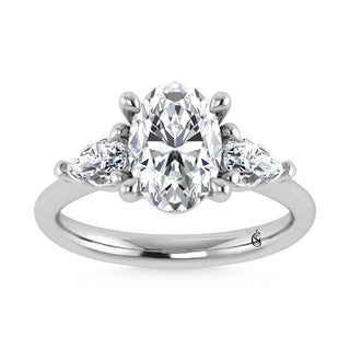 14K White Gold Lab Grown Diamond 2 5/8 Ct.Tw. Oval Shape Three Stone Engagement Ring
