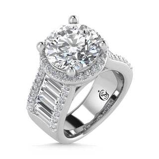 14K White Gold Lab Grown Diamond 8 Ct.Tw. Straight Baguette Shank Engagement Ring (Center Round)