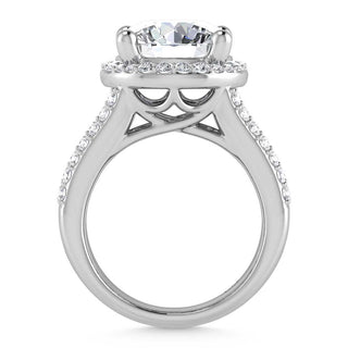 14K White Gold Lab Grown Diamond 8 Ct.Tw. Straight Baguette Shank Engagement Ring (Center Round)