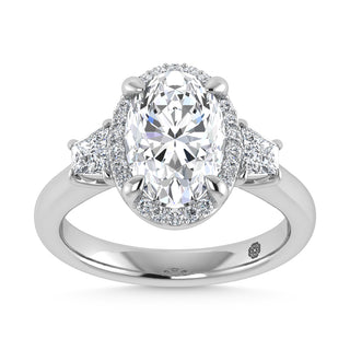 14K White Gold Labgrown Diamond 3 1/2 Ct.Tw. Three Stone Engagement Ring (Center Oval 2ct)