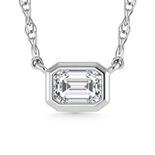 14K White Gold Lab Grown Diamond 1 Ct.Tw. Emerald  Shape Solitaire Necklace - 16 inches